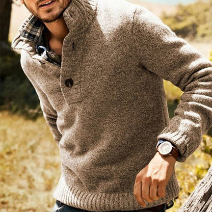 Herren Strickpullover Stehkragen Knopfverschluss Elegent
