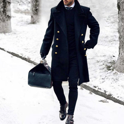 Herren Überwurfmantel Elegant Schwarzer Wintermantel