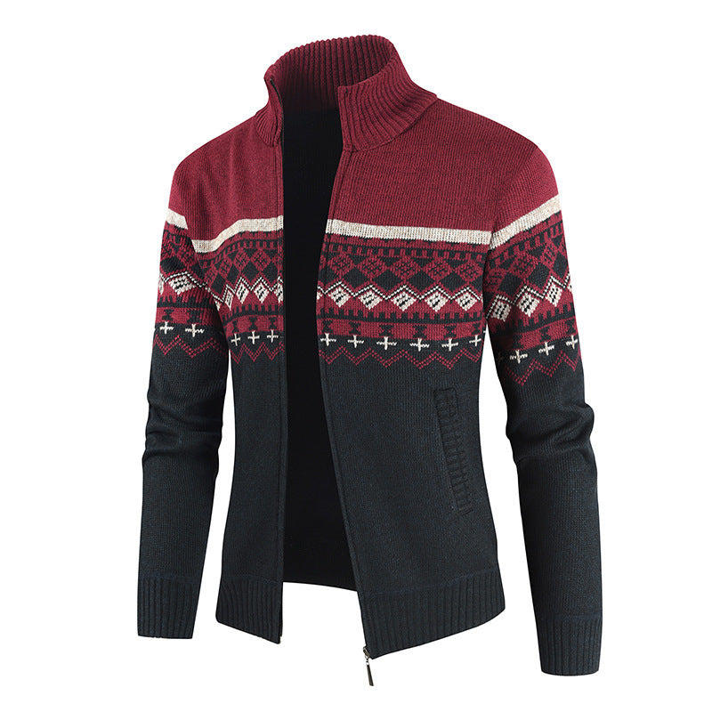 Herren Strickjacke Modern mit Hochkragen und Grafikmuster