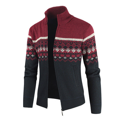 Herren Strickjacke Modern mit Hochkragen und Grafikmuster