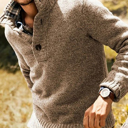 Herren Strickpullover Stehkragen Knopfverschluss Elegent - BerlinGlamour