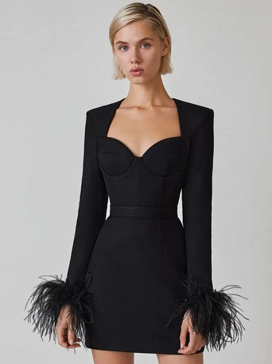 Kleid Minikleid Elegant Federdetails Damenkleid - BerlinGlamour