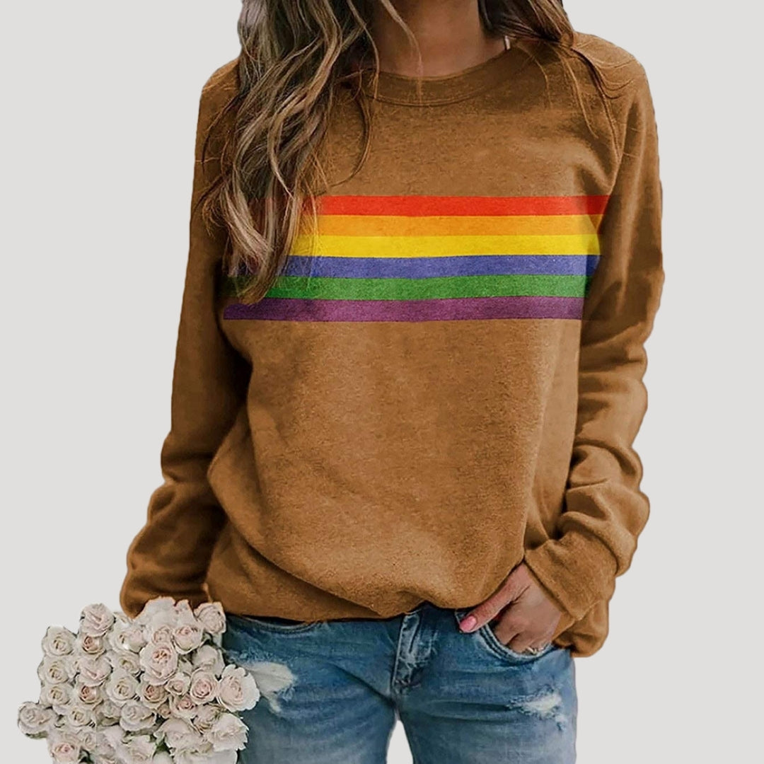Damen Sweatshirt Frühling Bunt Regenbogen Streifen