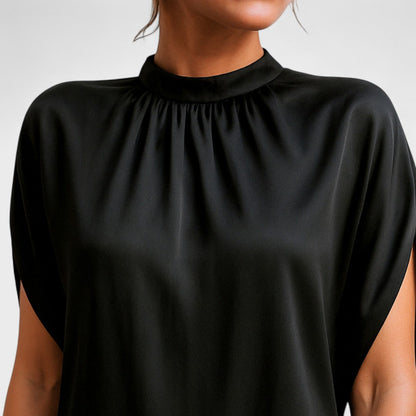 Damen Minikleid Lockeres Sommerkleid Mit Hochem Kragen