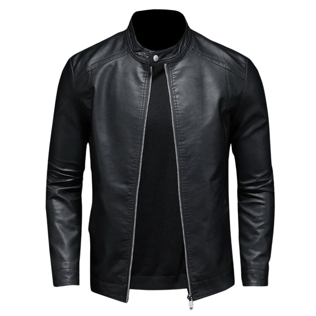 Leder Bikerjacke Herren Trendig Schwarz Ledermantel