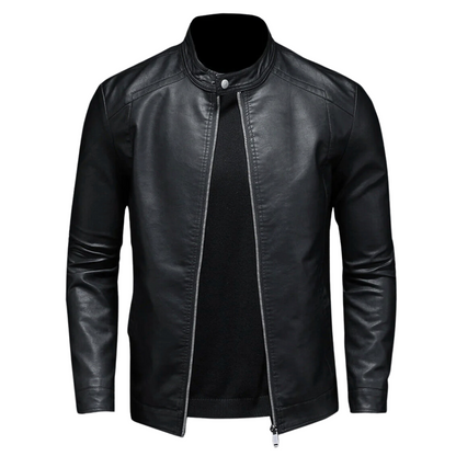 Leder Bikerjacke Herren Trendig Schwarz Ledermantel