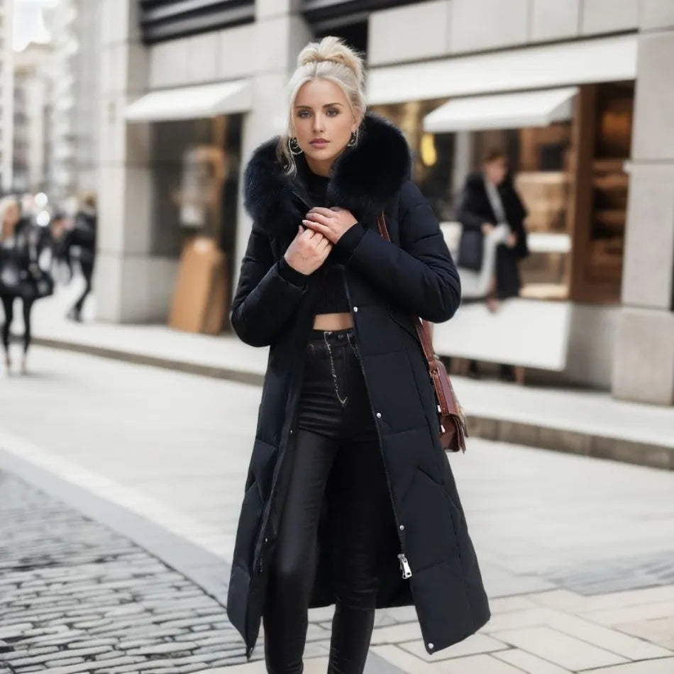 Damen Daunenmantel Lang Steppmantel Warm mit Kragen