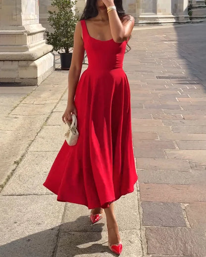 Rotes Midikleid Mit Trägern Elegantes Damenkleid