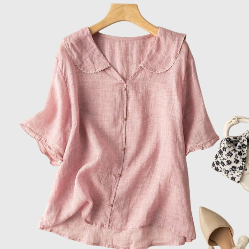 Damen Bluse Kurzärmlig Knopfleiste Elegante Bluse