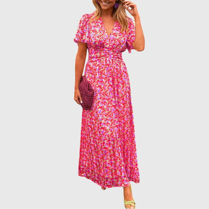 Damen Maxikleid Blumenmuster Sommer Kurzärmlig