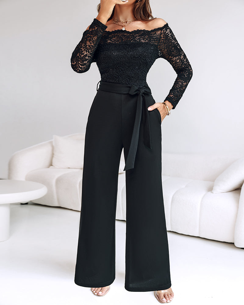 Eleganter Jumpsuit mit weitem Hosenbein Spitze Damen