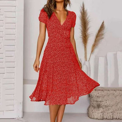 Kleid A-Linie mit V-Ausschnitt und Fließendem Rock Damen
