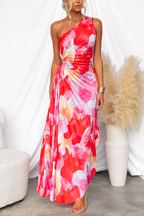 Elegantes Frauenkleid mit Plißen und Blumenmuster