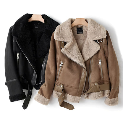 Lederjacke Damen Weich Warm Frauenjacke Schwarz