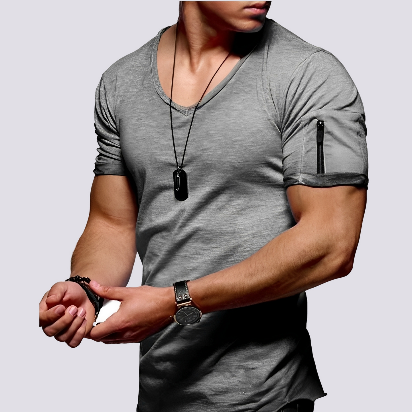 Herren Slim Fit Shirt V-Ausschnitt Modern Lässig
