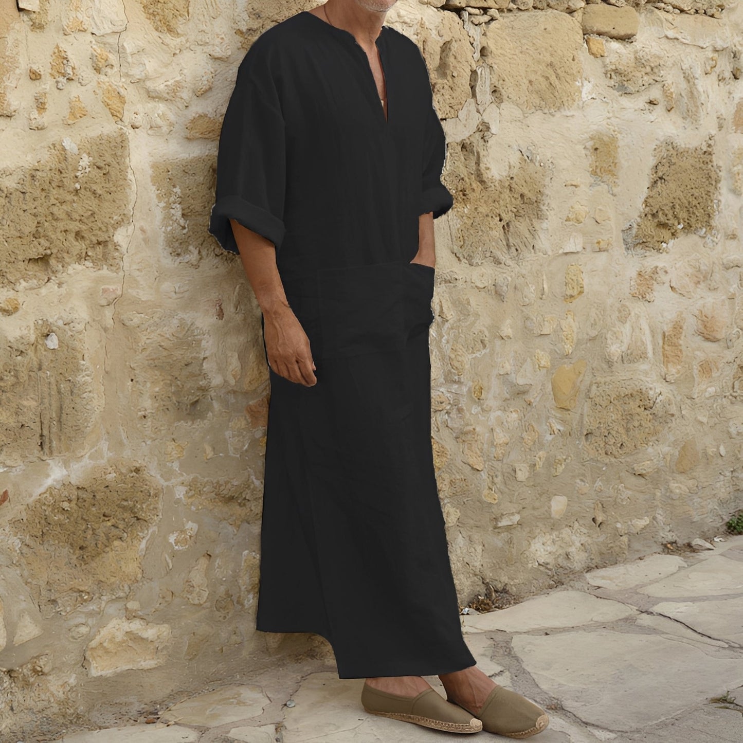 Herren Langhemd Kleid mit Schlitz Elegantes Oversized Design