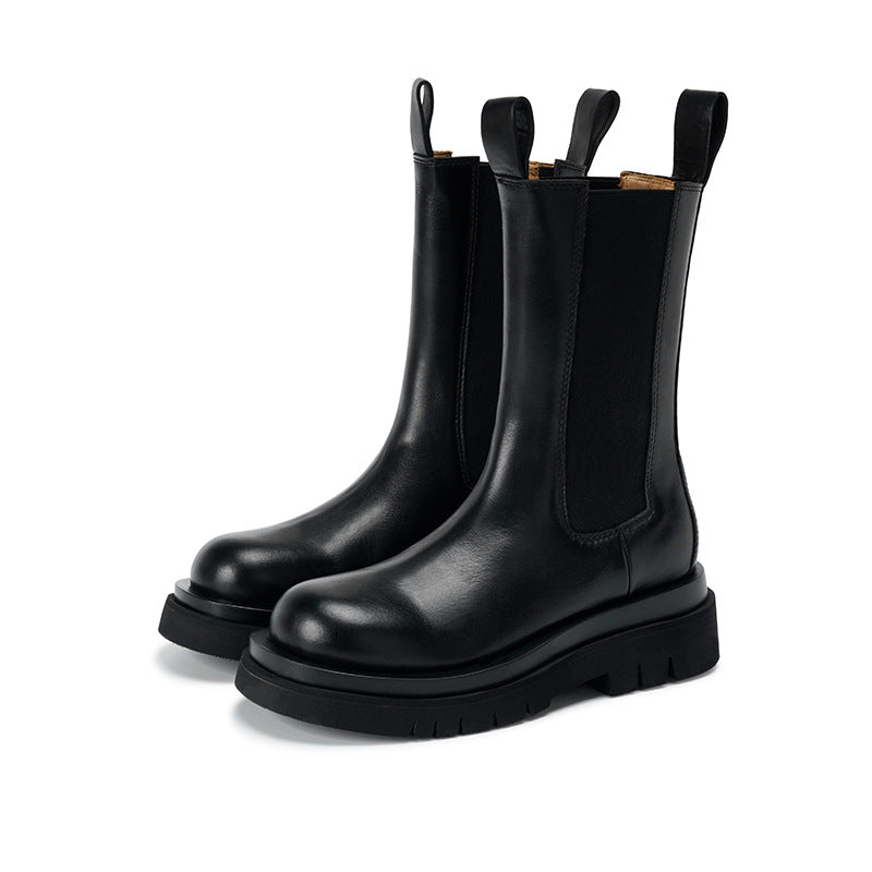 Leder Chelsea Boots Damen Chunky Sohle Winter Mode
