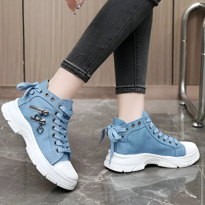 Damen Sneaker High-Top Jeansblau Reißverschluss Schuhe
