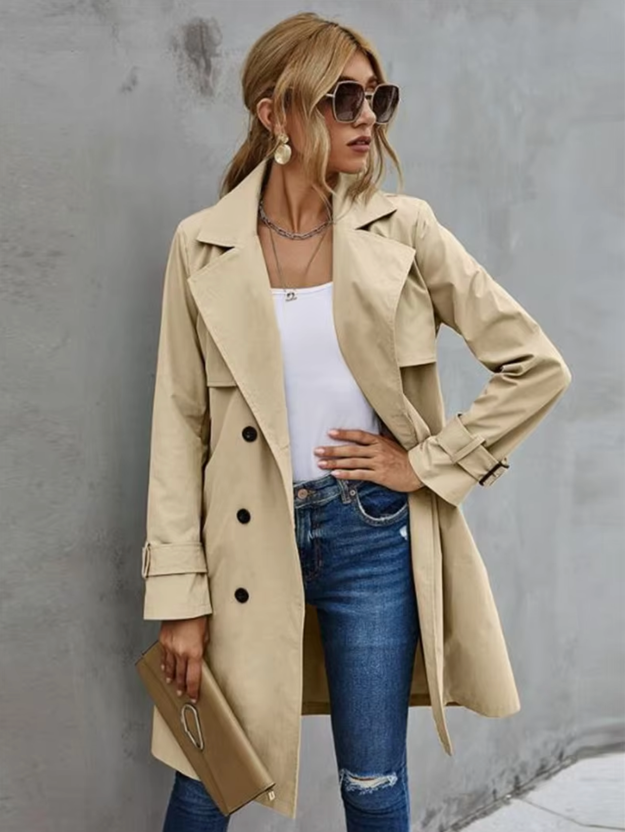 Damen Trenchcoat Doppelreihig Klassisch Modern - BerlinGlamour