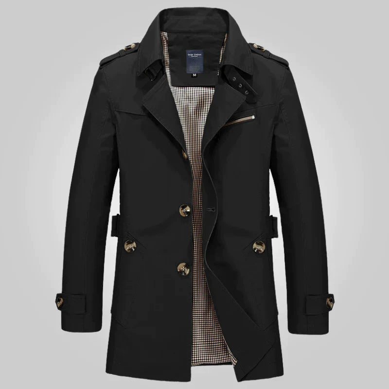 Eleganter Herren Trenchcoat Modern Schwarz