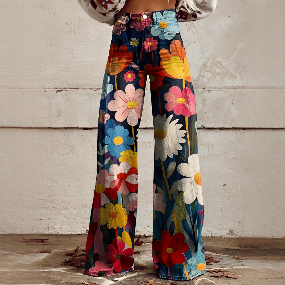 Damenhose Blumenmuster Locker Geschnitten Frauenhose - BerlinGlamour
