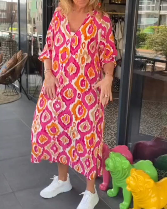 Kleid mit Motivdruck Halbärmlig Frauenkleid Trendy - BerlinGlamour