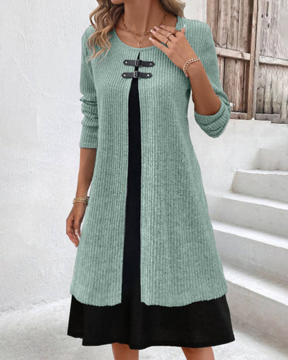 Elegantes Rippenkleid Langärmlig Damenkleid