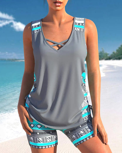 Tankini-Set Sommer Tankini mit V-Ausschnitt Geometrisch