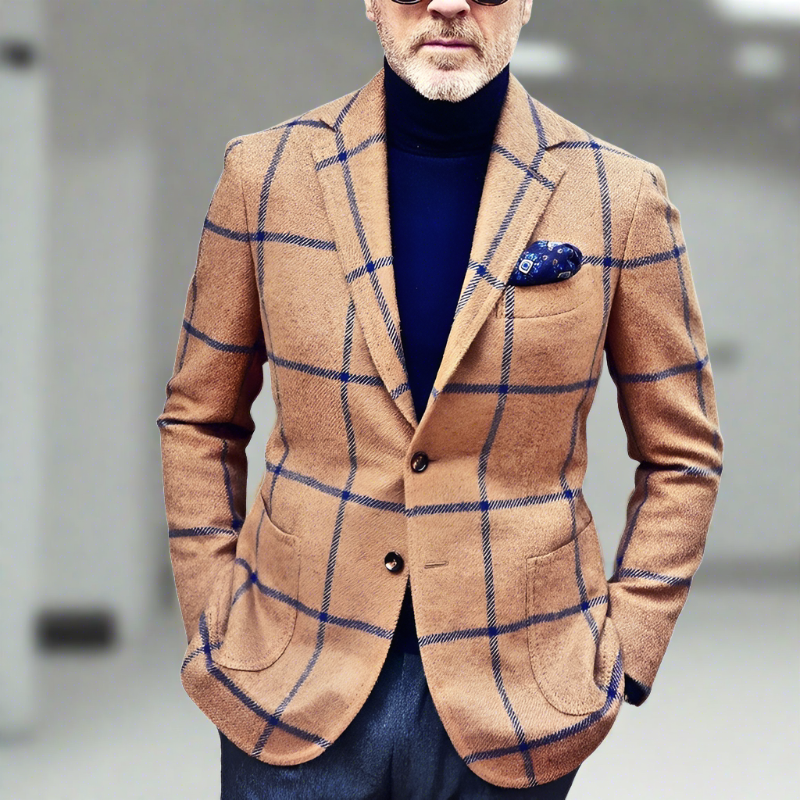 Herren Blazer Karo Muster Elegant Schmal
