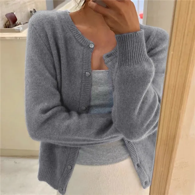 Damen Strickjacke Langärmlig Rundhals Modern - BerlinGlamour