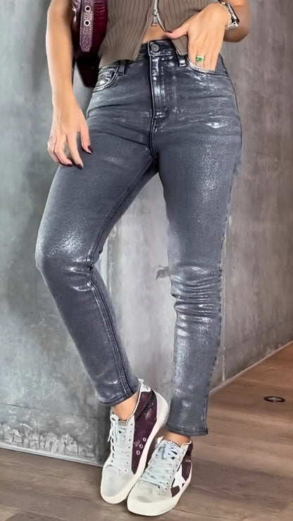 Skinny Jeans Damen Glänzend Slim Fit Stilvoll