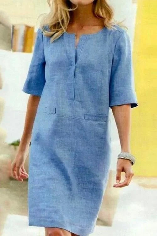 Kleid Damen Kurzärmlig Leinen Sommerkleid Baumwolle - BerlinGlamour