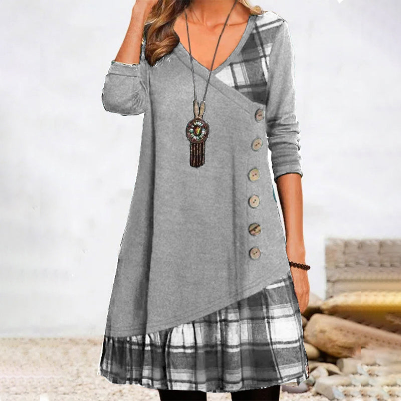 Langarm Kleid Kariert Damenkleid Modern - BerlinGlamour