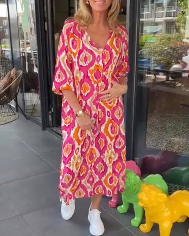 Kleid mit Motivdruck Halbärmlig Frauenkleid Trendy