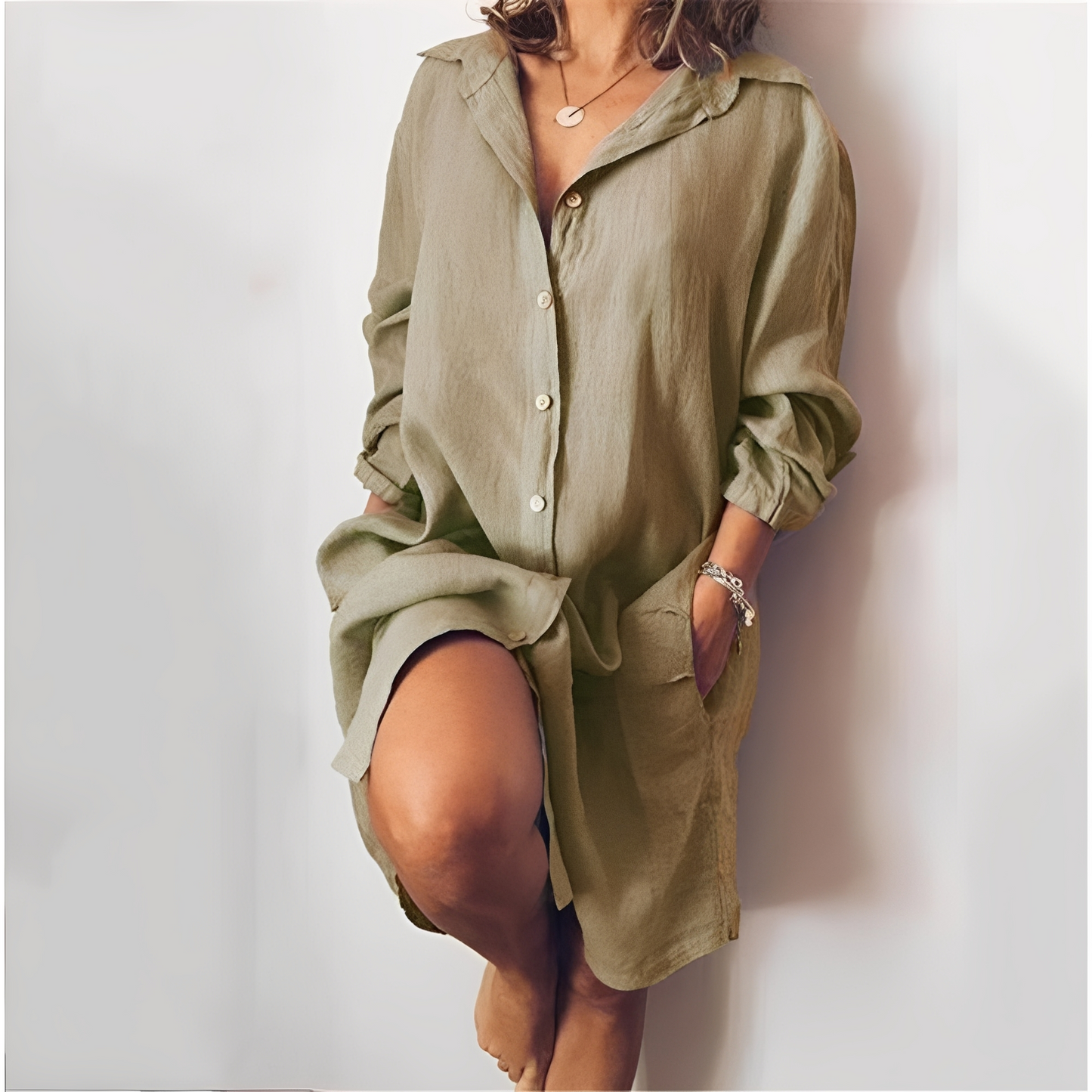 Längeres Damenkleid mit Langarm, Lässig und Bequem
