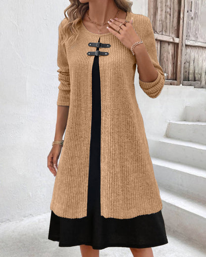 Elegantes Rippenkleid Langärmlig Damenkleid