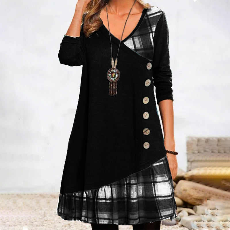 Langarm Kleid Kariert Damenkleid Modern