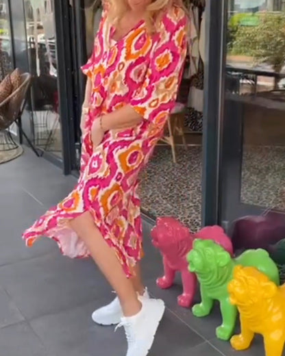 Kleid mit Motivdruck Halbärmlig Frauenkleid Trendy