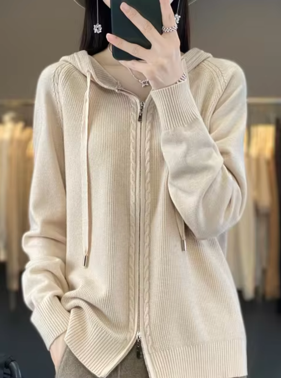 Strickjacke mit Kapuze Damen Warm - BerlinGlamour
