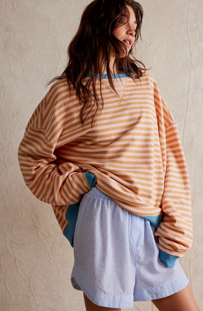 Damen Sweatshirt Streifen Kontrast Akzente Modern