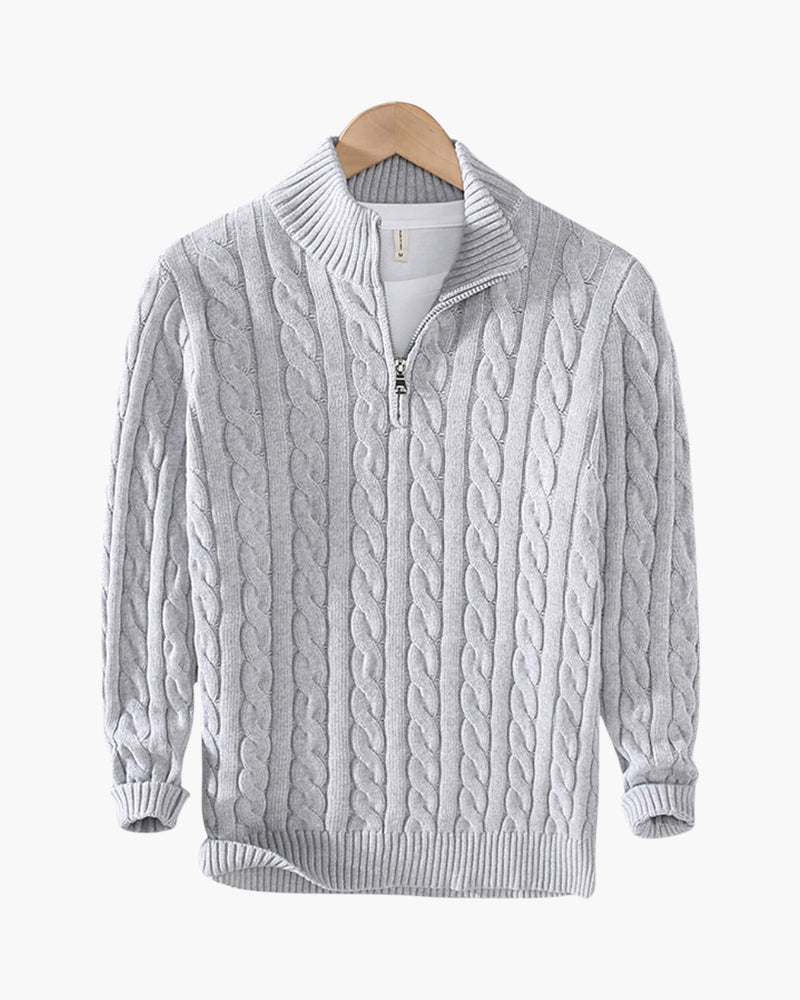 Herren 3-teiliges Set Grau Zopf Muster Pullover Hose Schuhe