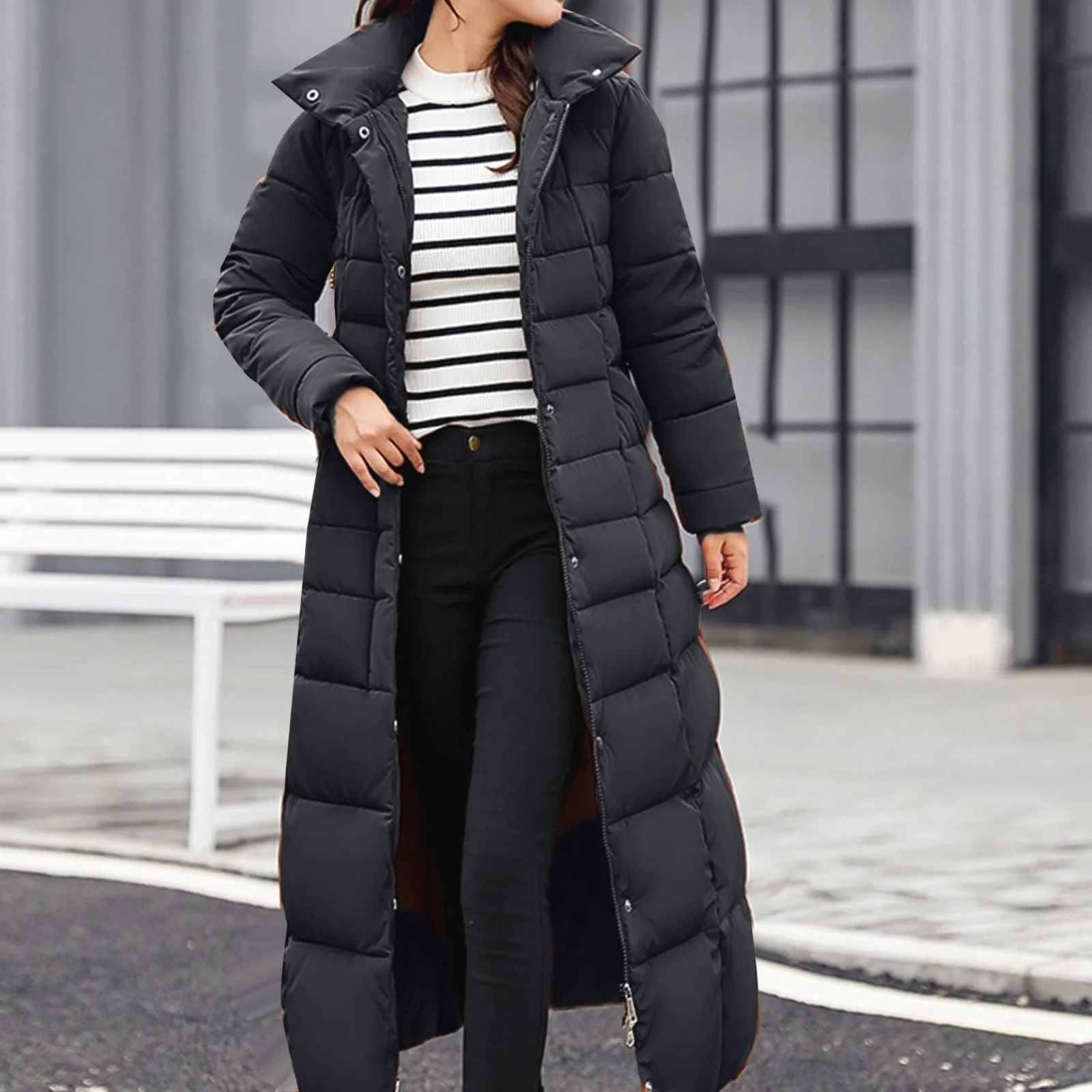 Damen Pufferjacke Elegante Umlegekragen Knopf - BerlinGlamour