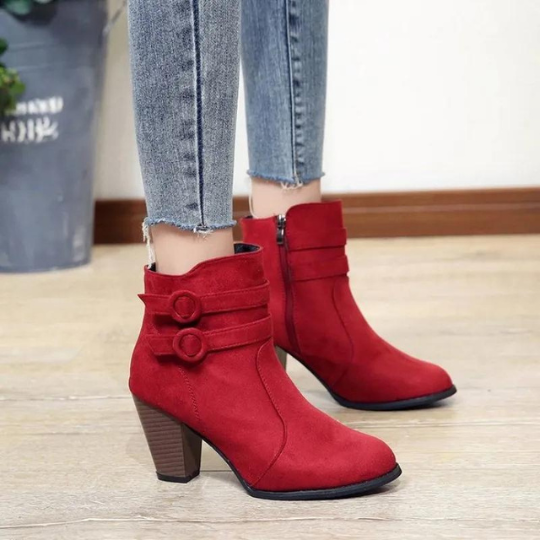 Damen Stiefeletten High Heel Schnalle Reißverschluss