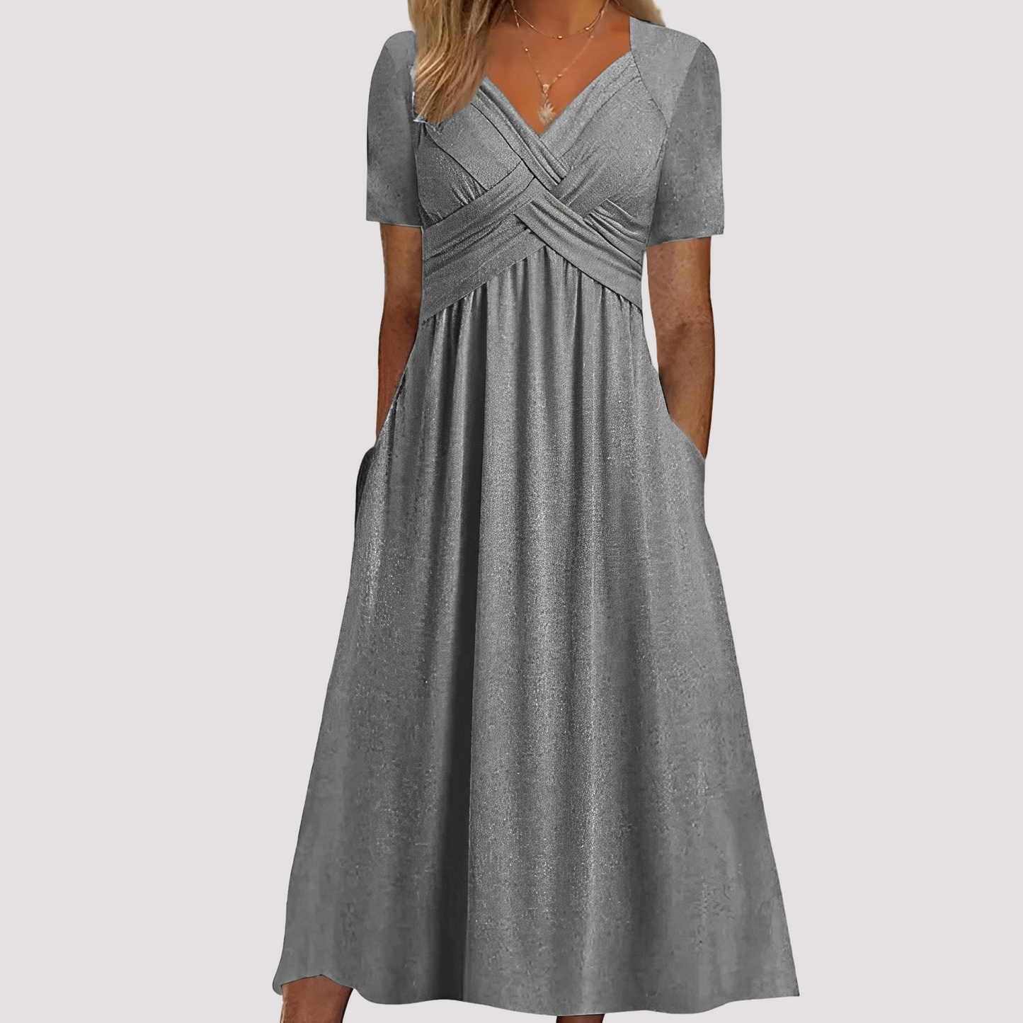 Damenkleid V-Ausschnitt Midikleid Elegant Damenmode