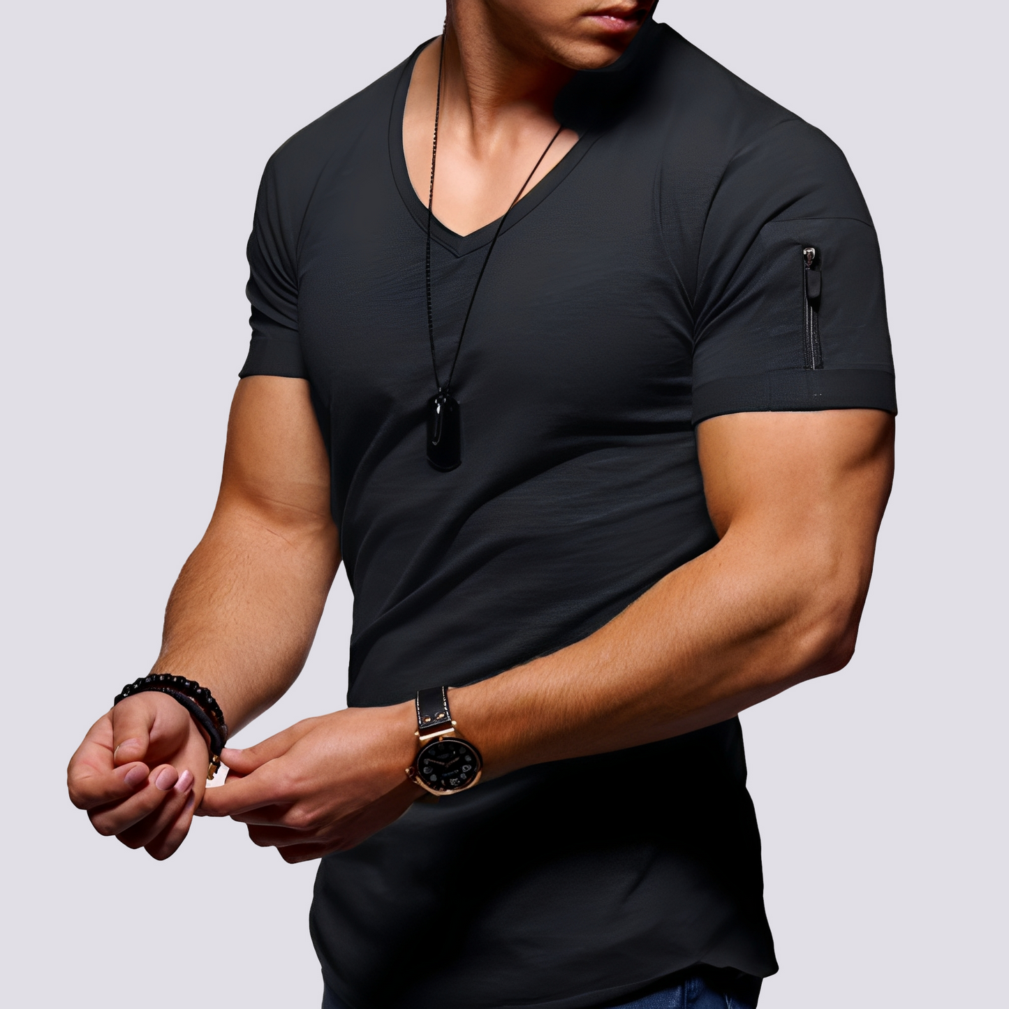 Herren Slim Fit Shirt V-Ausschnitt Modern Lässig