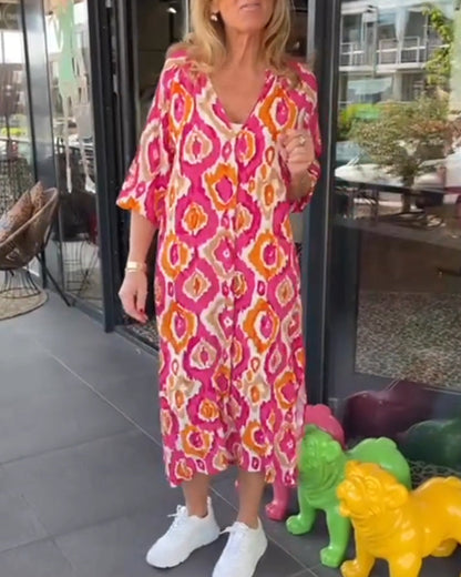 Kleid mit Motivdruck Halbärmlig Frauenkleid Trendy