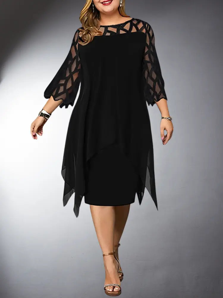 Elegantes Plus Size Spitzen Kleid Midi Schwarz