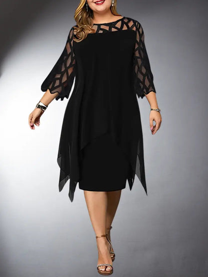 Elegantes Plus Size Spitzen Kleid Midi Schwarz
