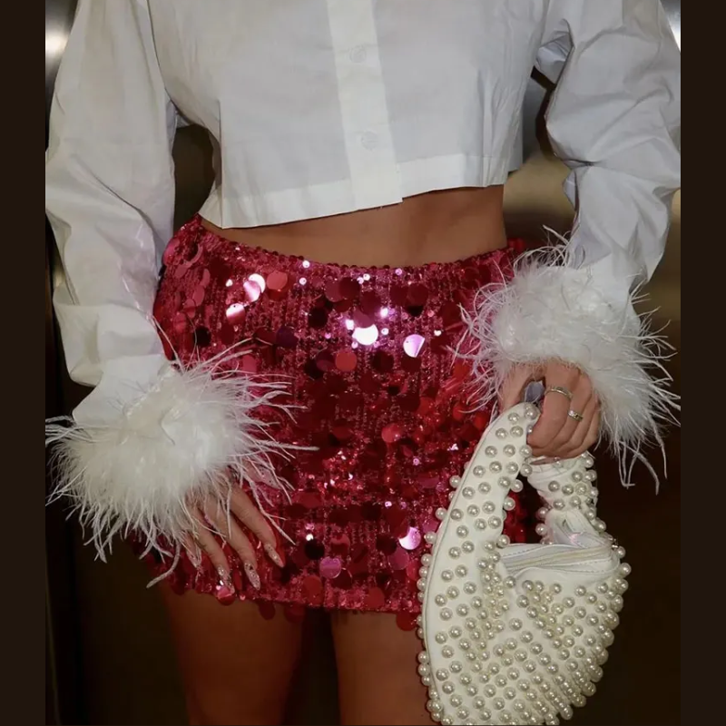 Lila Pailletten Minirock für Damen – Glam Elegance
