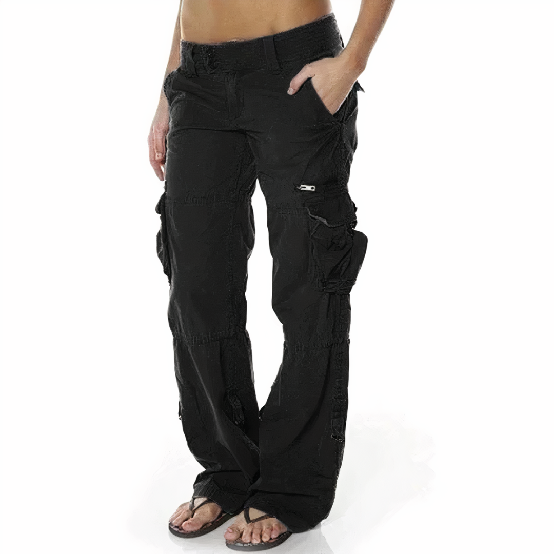 Damen Cargo Hose Lang Bequem Schwarz - BerlinGlamour